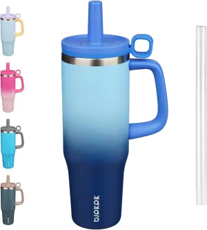 BJPKPK Insualted Tumblers with Handle and Straw 40oz Stianless Steel Travel Coffee Mug Thermal Cups with Lid,Sky