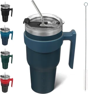 BJPKPK Tumbler With Handle And Straw 40 oz Stainless Steel Insulated Tumbler Cups With Lid For Water Or Ice Coffee,Navy Blue