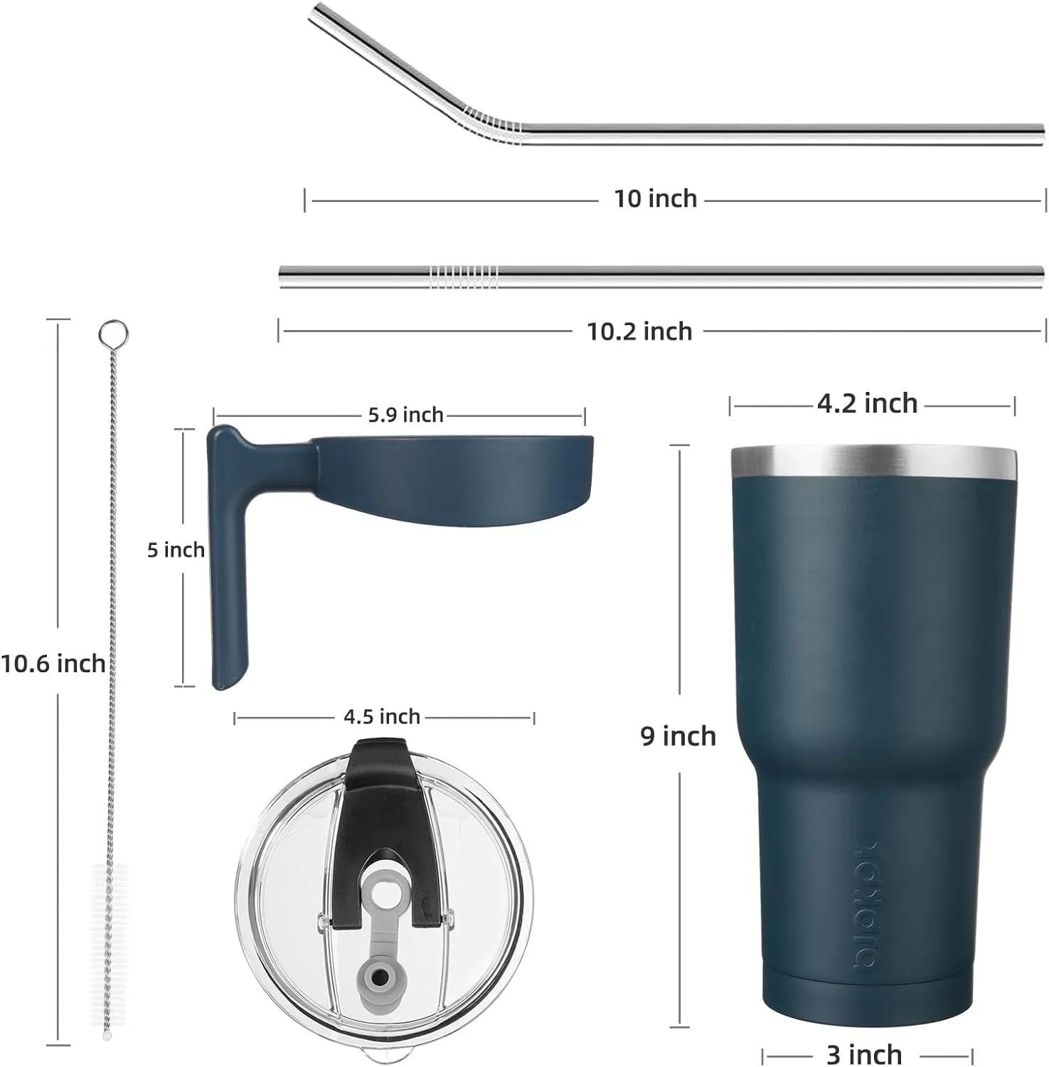 BJPKPK Tumbler With Handle And Straw 40 oz Stainless Steel Insulated Tumbler Cups With Lid For Water Or Ice Coffee,Navy Blue