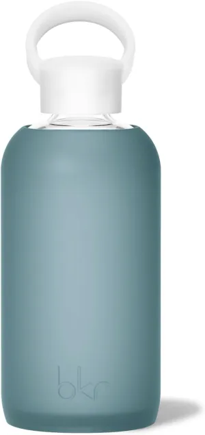bkr - Little Smooth - Reusable Glass Water Bottle - 16oz - Fits in Cup Holder - Leakproof, Travel Friendly - BPA Free, Dishwasher Safe - Removable Silicone Sleeve & Carrying Loop