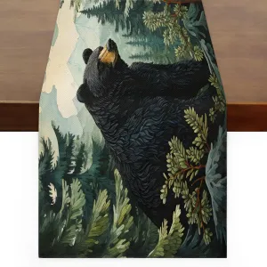 Black Bear Forest Wild Animals Table Runners 90 Inches Long, Farmhouse Kitchen Dining Table Runner for Indoor Outdoor Party Decor, 13x90 Inch