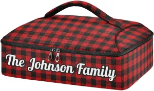 Black Red Buffalo Plaid Check Custom Casserole Carrier Bag for Hot or Cold Food Personalized Insulated Food Dish Bag Tote for Potluck Parties