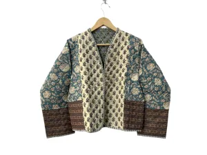 Blando Handblock Printed Cotton quilted reversible Bomber Jacket