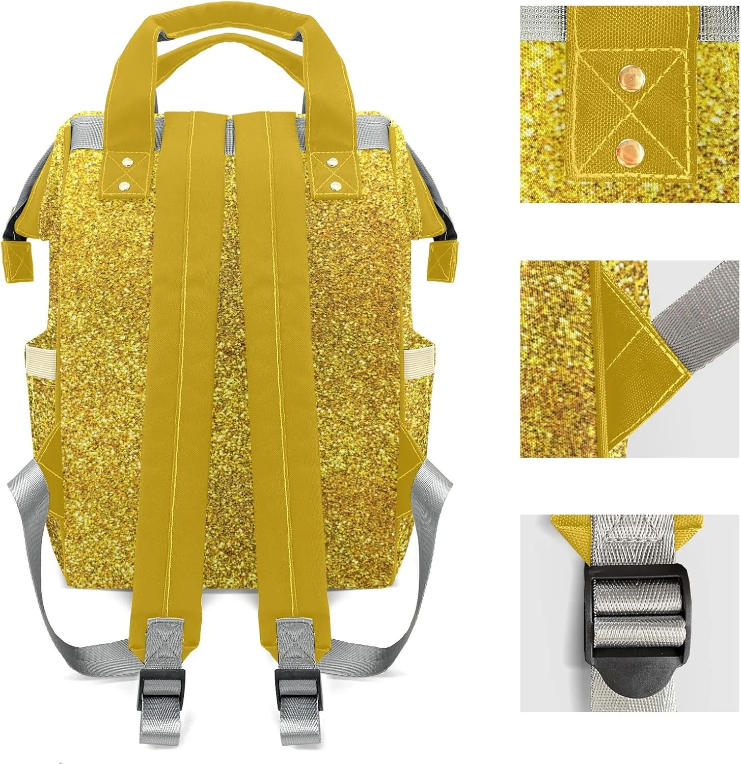 Bling Glitter Yellow Shiny Print Mummy Bags Custom Personalized with Name Diaper Bags Backpack Nappy Bag Gifts