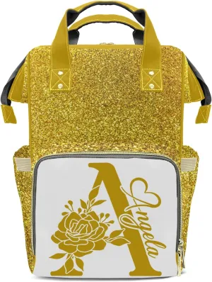 Bling Glitter Yellow Shiny Print Mummy Bags Custom Personalized with Name Diaper Bags Backpack Nappy Bag Gifts