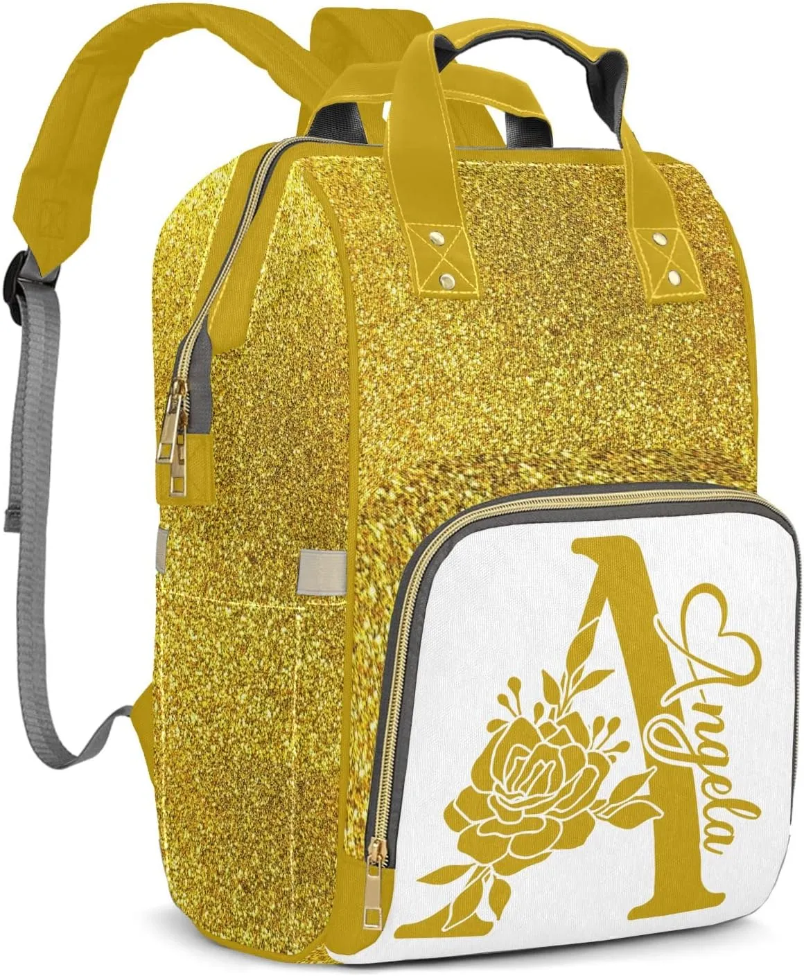 Bling Glitter Yellow Shiny Print Mummy Bags Custom Personalized with Name Diaper Bags Backpack Nappy Bag Gifts
