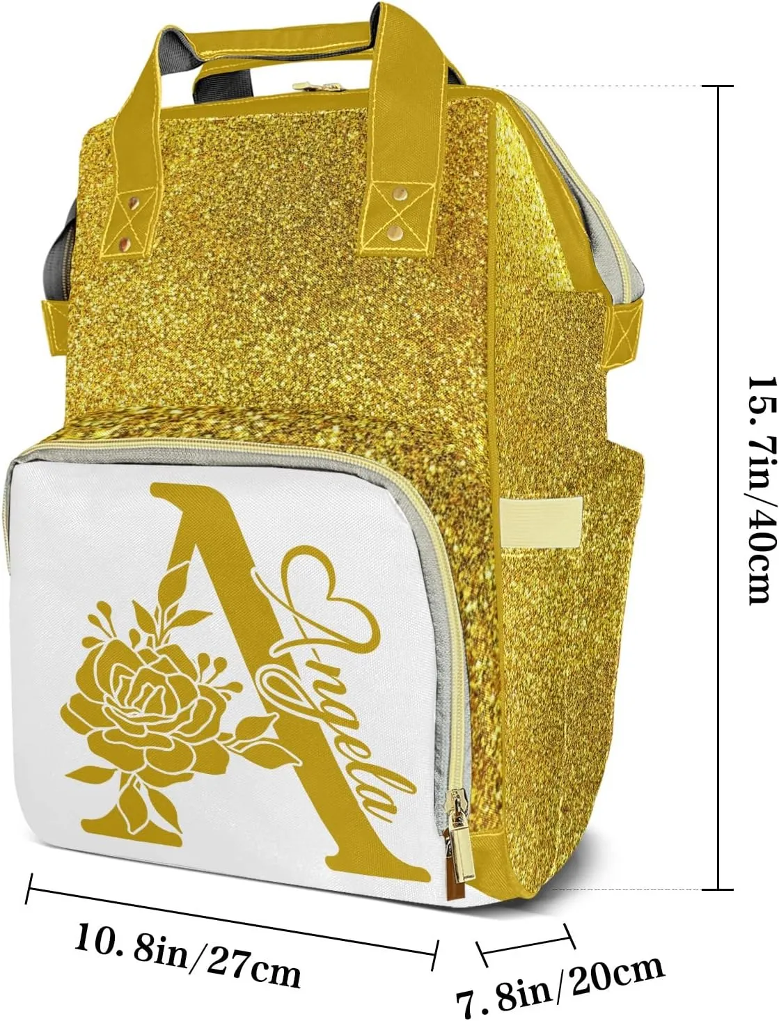 Bling Glitter Yellow Shiny Print Mummy Bags Custom Personalized with Name Diaper Bags Backpack Nappy Bag Gifts