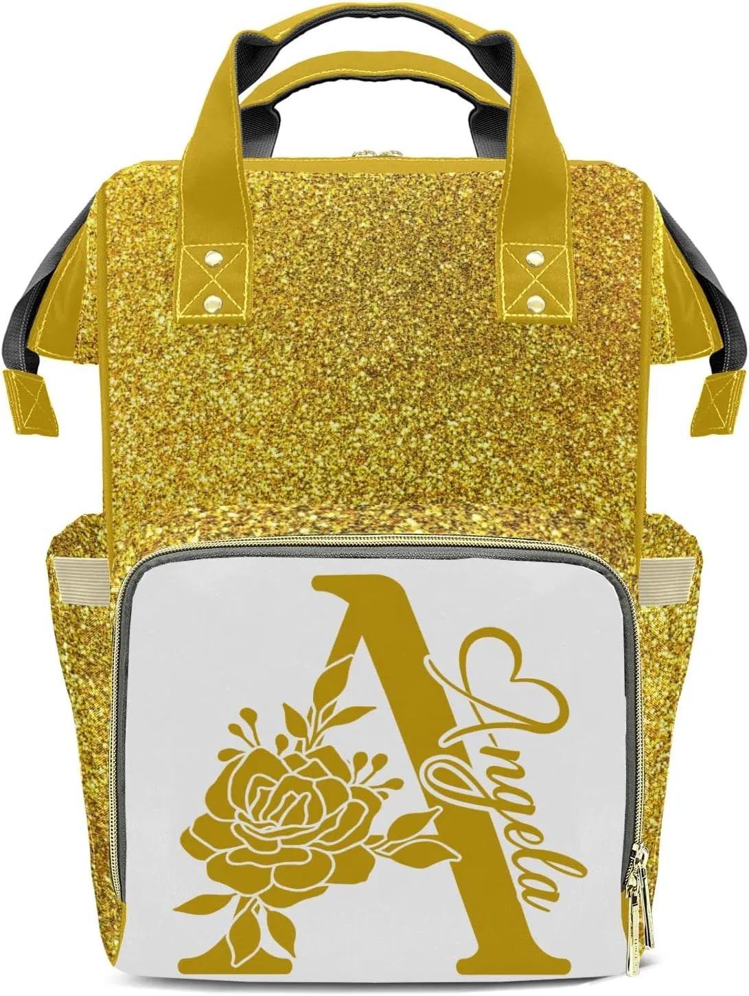 Bling Glitter Yellow Shiny Print Mummy Bags Custom Personalized with Name Diaper Bags Backpack Nappy Bag Gifts
