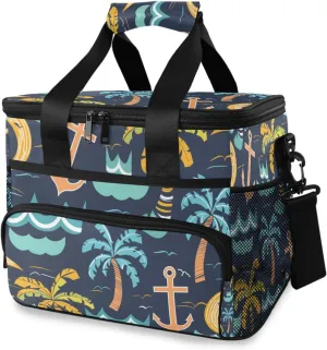 Blue Anchor Palm Tree Cooler Bag Insulated Cooler Soft Sided Cooler 24 Can Portable Picnic Bag Large Leakproof Lunch Bag Box for Beach Grocery Camping Travel Car Men Women