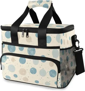 Blue Polka Dots Circle Beige Pattern Cooler Bag Insulated Cooler Soft Sided Cooler 24 Can Portable Picnic Bag Large Leakproof Lunch Bag Box for Beach Grocery Camping Travel Car Men Women