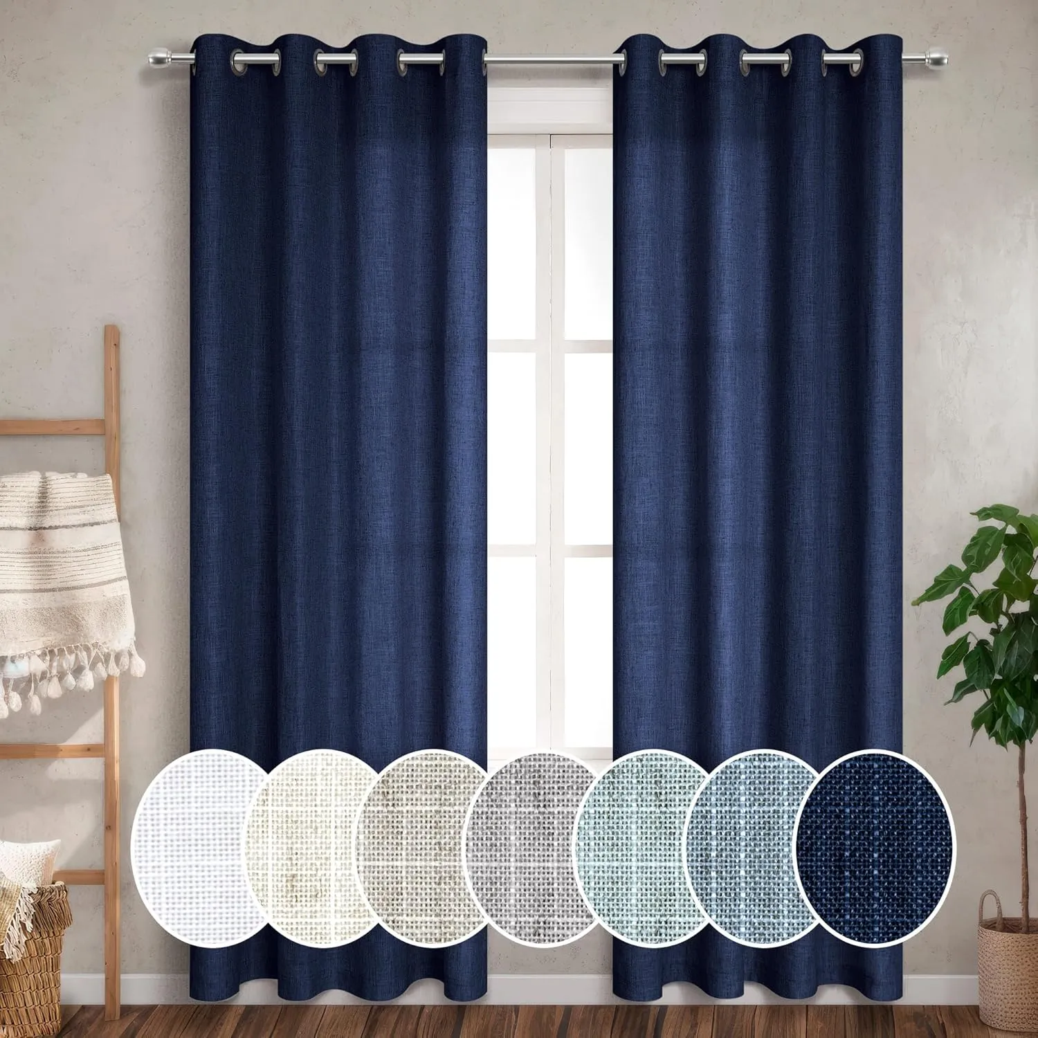 Blue Sliding Glass Door Curtains 52 Wide by 108 Length 2 Panels Patio Semi Sheer Light Filtering Drapes for Living Room 52x108 Inches Long Navy