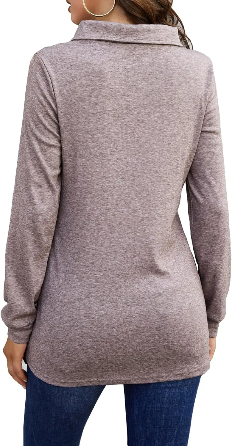 Bluetime Women's Fall Long Sleeve Cowl Neck Button Tunic Tops Lightweight Sweatshirts