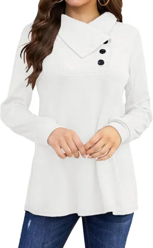 Bluetime Women's Fall Long Sleeve Cowl Neck Button Tunic Tops Lightweight Sweatshirts
