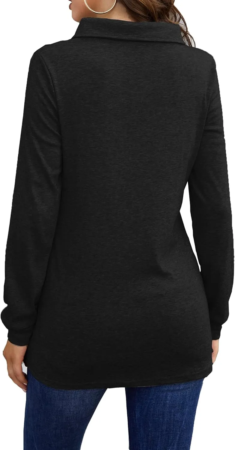 Bluetime Women's Fall Long Sleeve Cowl Neck Button Tunic Tops Lightweight Sweatshirts
