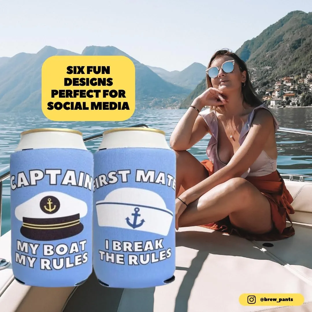 Boating Themed Coozies - Great Gift for Any Sailor - Premium Neoprene Material - 6 Pack (Standard 12oz Beer/Soda Can)