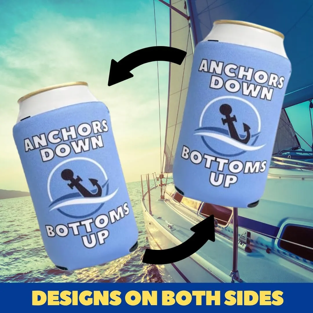 Boating Themed Coozies - Great Gift for Any Sailor - Premium Neoprene Material - 6 Pack (Standard 12oz Beer/Soda Can)