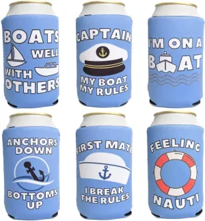 Boating Themed Coozies - Great Gift for Any Sailor - Premium Neoprene Material - 6 Pack (Standard 12oz Beer/Soda Can)