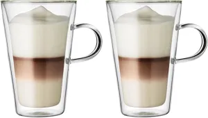 Bodum 13.5oz Canteen Insulated Glass Mug, Double Wall High Heat Borosilicate Glass, 2 Pack