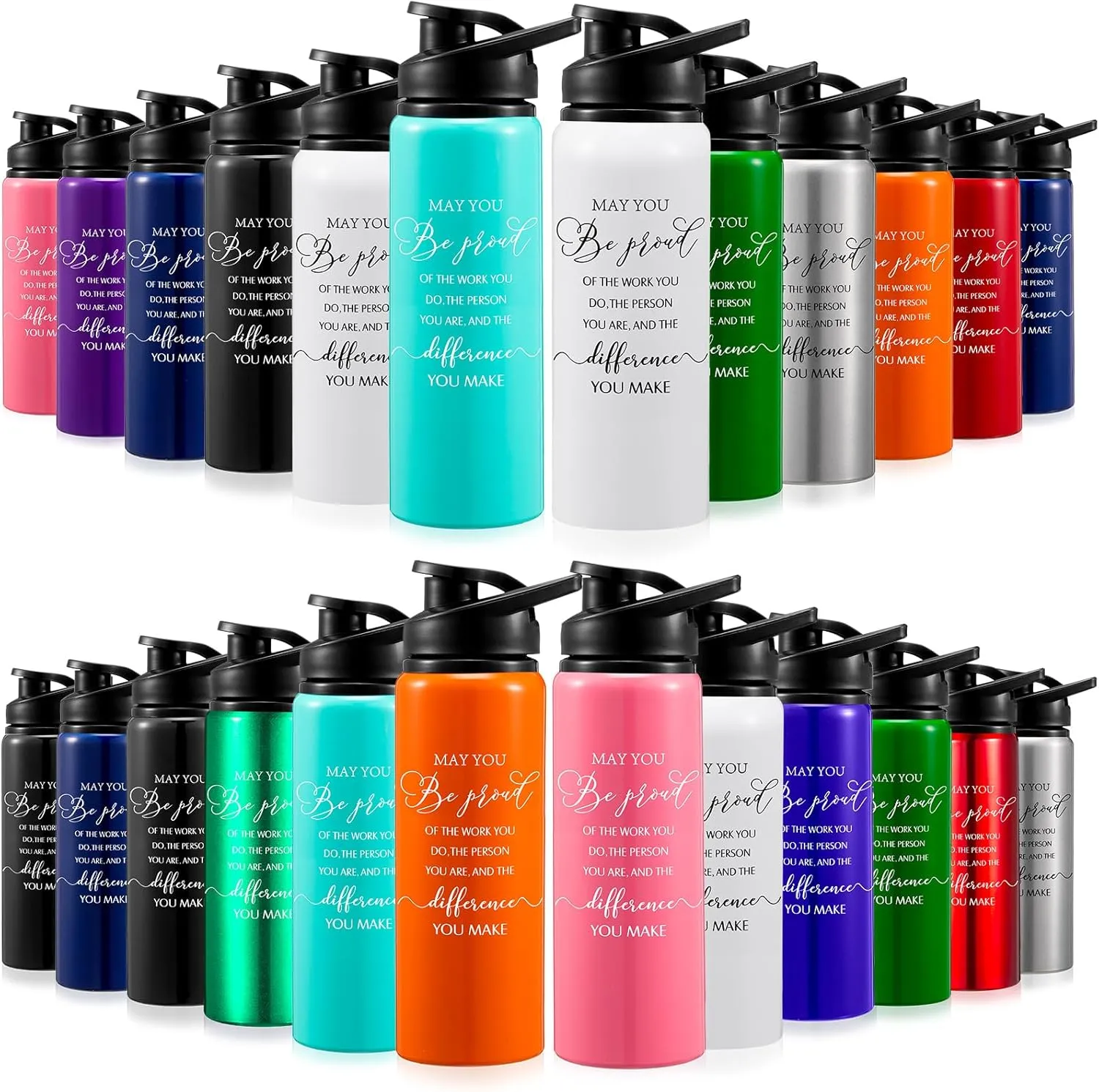 Bokon 24 Pack Thank You Inspirational Gifts Reusable Aluminum Water Bottle Lightweight Leakproof Metal Sports Water Bottle with Lid for Gym Camping Hiking(20 oz)