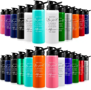 Bokon 24 Pack Thank You Inspirational Gifts Reusable Aluminum Water Bottle Lightweight Leakproof Metal Sports Water Bottle with Lid for Gym Camping Hiking(20 oz)
