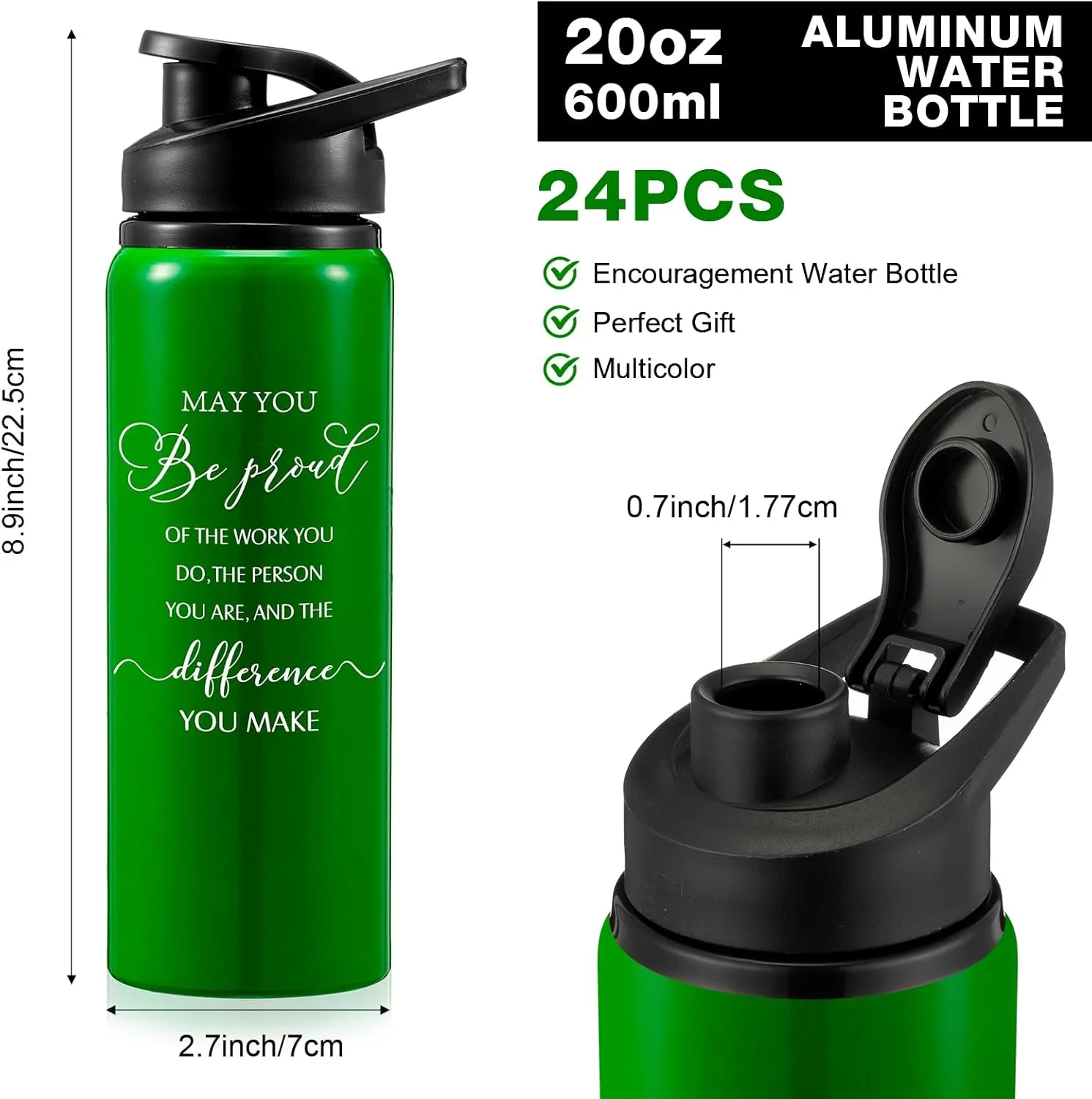 Bokon 24 Pack Thank You Inspirational Gifts Reusable Aluminum Water Bottle Lightweight Leakproof Metal Sports Water Bottle with Lid for Gym Camping Hiking(20 oz)