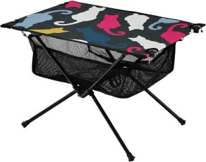 Bolaz Outdoor Folding Portable Picnic Camping Table-Colorful Silhouettes of Cats,Storage Mesh for Camping Gear Accessories, Hiking, Mountaineering, Outdoor Travel