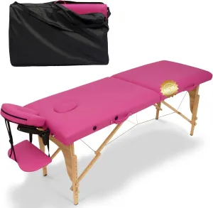 Bonrcea Professional Massage Table Bed Portable 500 LBS Load Capacity Lightweight Adjustable Height Spa Salon Tattoo Esthetician Lash Bed for Eyelash Extensions with Carrying Case Hot Pink