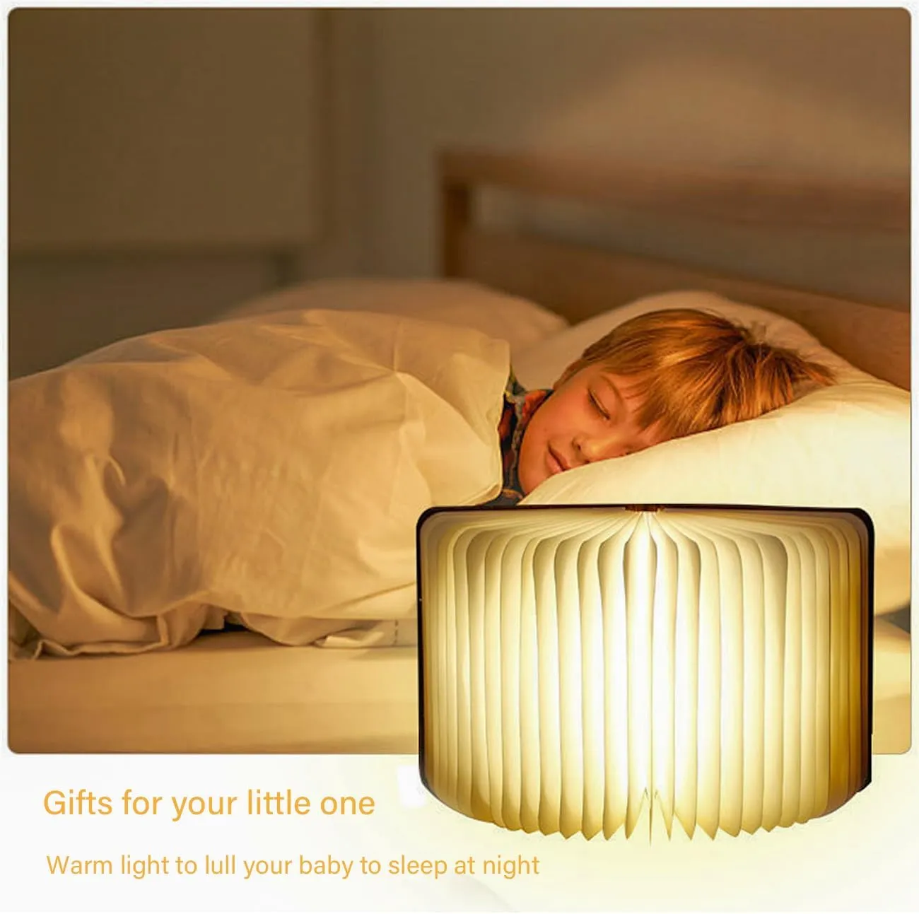 Book Lamp Folding Mood Light, Novelty LED Book-Shaped Night Light, USB Rechargeable Wooden Bedside Table Lamp, Soft Nighttime Lighting/Decor, Book Lovers Christmas Birthday Gift