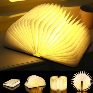 Book Lamp Folding Mood Light, Novelty LED Book-Shaped Night Light, USB Rechargeable Wooden Bedside Table Lamp, Soft Nighttime Lighting/Decor, Book Lovers Christmas Birthday Gift
