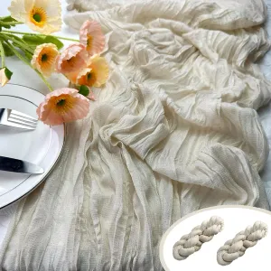 Booque Valley 2 Pack Glitter Cheesecloth Table Runner 10ft Silver Lurex Rustic Gauze Sheer Cloth for Wedding Bridal Baby Shower Birthday Party Boho Spring Summer Table Decoration, 35x120 Inch, Cream