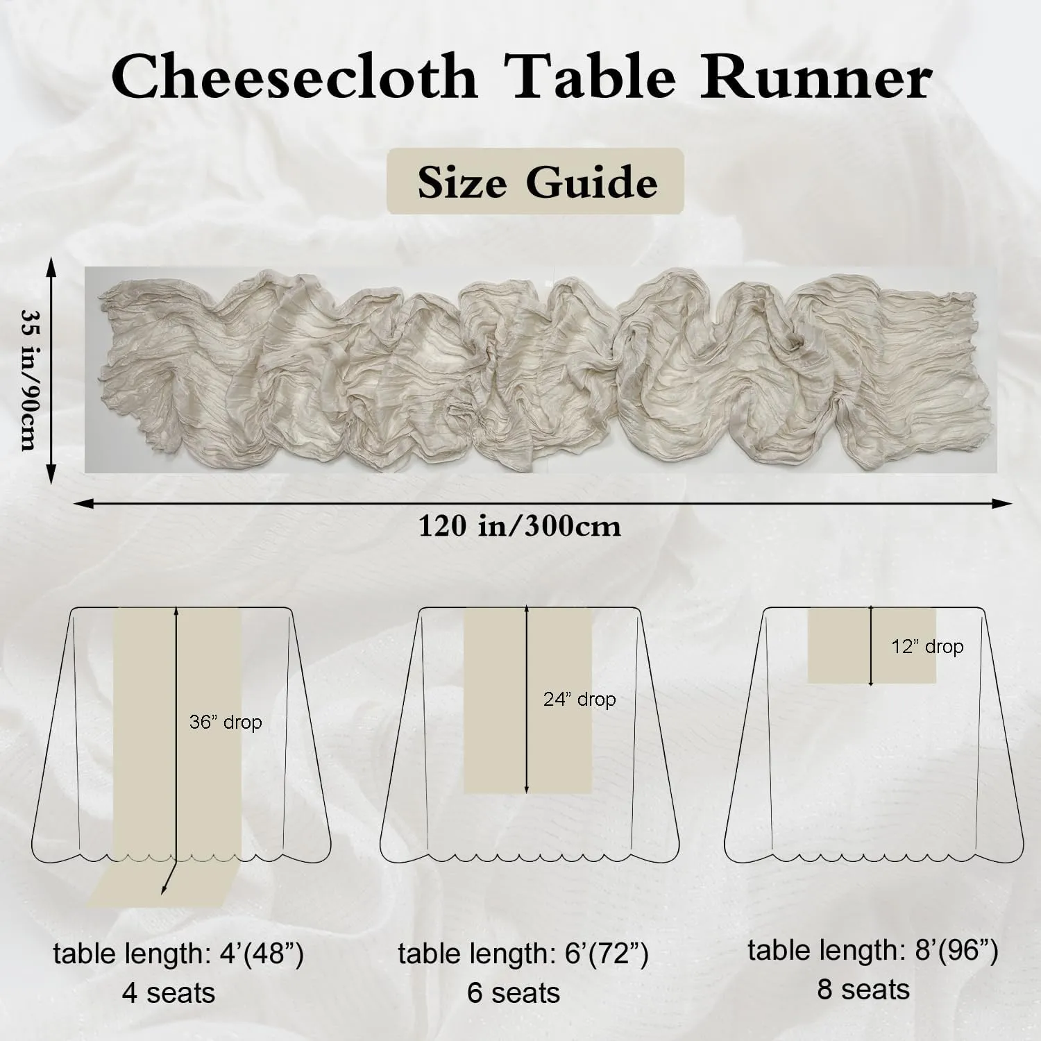 Booque Valley 2 Pack Glitter Cheesecloth Table Runner 10ft Silver Lurex Rustic Gauze Sheer Cloth for Wedding Bridal Baby Shower Birthday Party Boho Spring Summer Table Decoration, 35x120 Inch, Cream