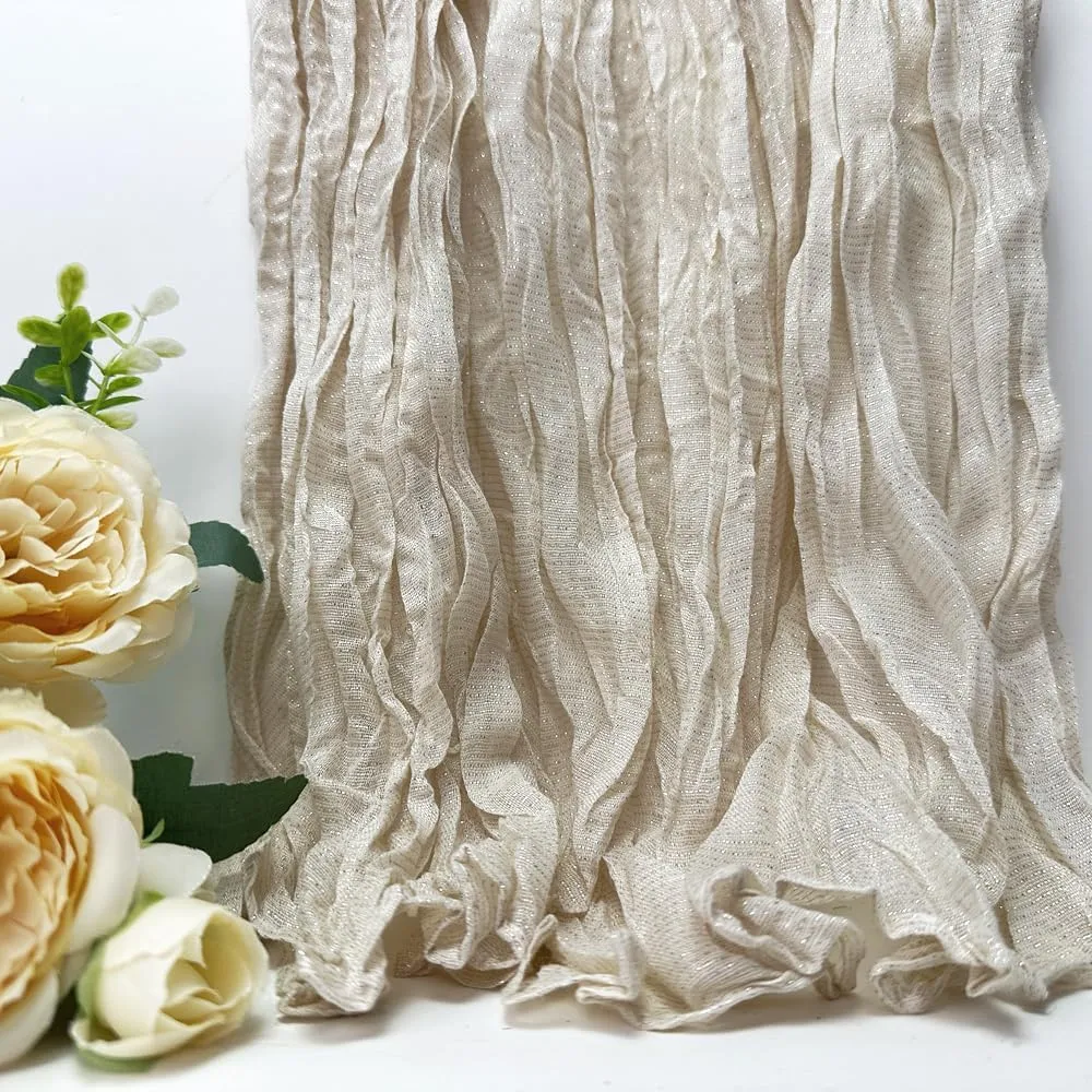 Booque Valley 2 Pack Glitter Cheesecloth Table Runner 10ft Silver Lurex Rustic Gauze Sheer Cloth for Wedding Bridal Baby Shower Birthday Party Boho Spring Summer Table Decoration, 35x120 Inch, Cream