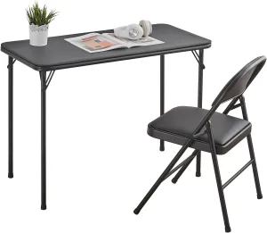 BOOSDEN Foldable Table and Chair Set, Folding Card Table and Chairs, Folding Table Chair Set, Foldable Table and Chair for Outdoor & Indoor, 2 Pack, Black