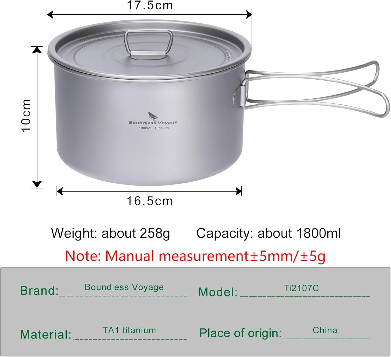 Boundless Voyage Camping Cookware Lightweight Cooking Pot Set Titanium Pot Portable for Outdoor Cooking Traveling Hiking Trekking Backpacking, 1-5 Person