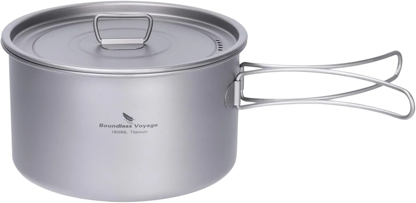 Boundless Voyage Camping Cookware Lightweight Cooking Pot Set Titanium Pot Portable for Outdoor Cooking Traveling Hiking Trekking Backpacking, 1-5 Person