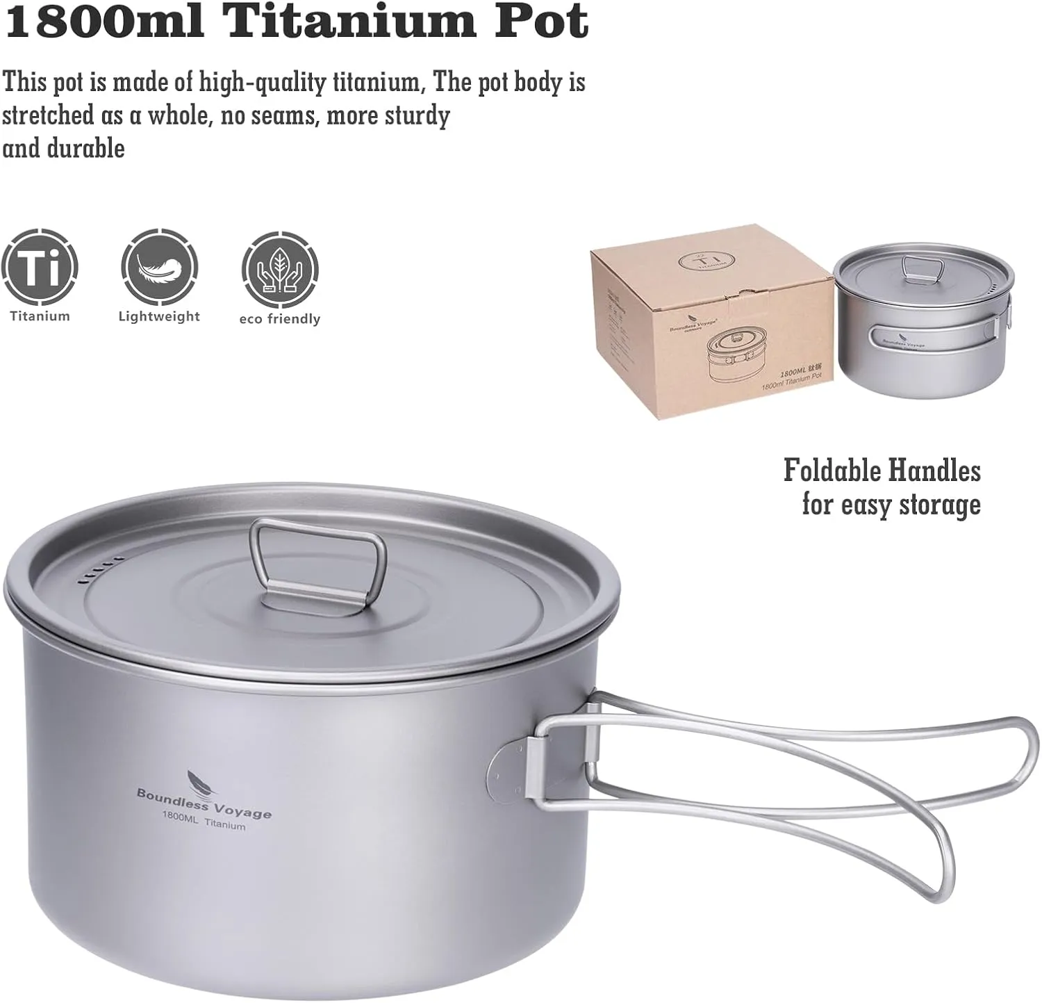 Boundless Voyage Camping Cookware Lightweight Cooking Pot Set Titanium Pot Portable for Outdoor Cooking Traveling Hiking Trekking Backpacking, 1-5 Person