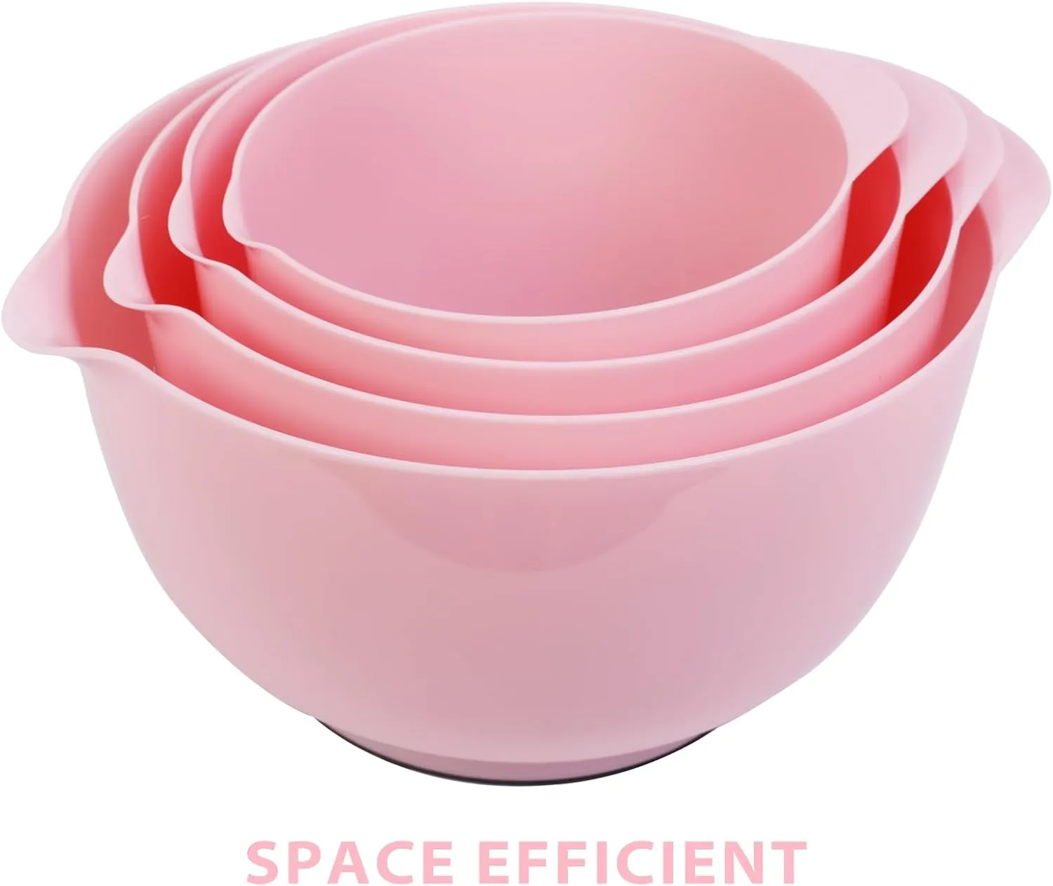 BoxedHome 4 Quart Large Plastic Mixing Bowls, Microwave Safe Mixing Bowl Set with Pour Spout, Nesting Bowls for Space Saving Storage(Fading Rose)