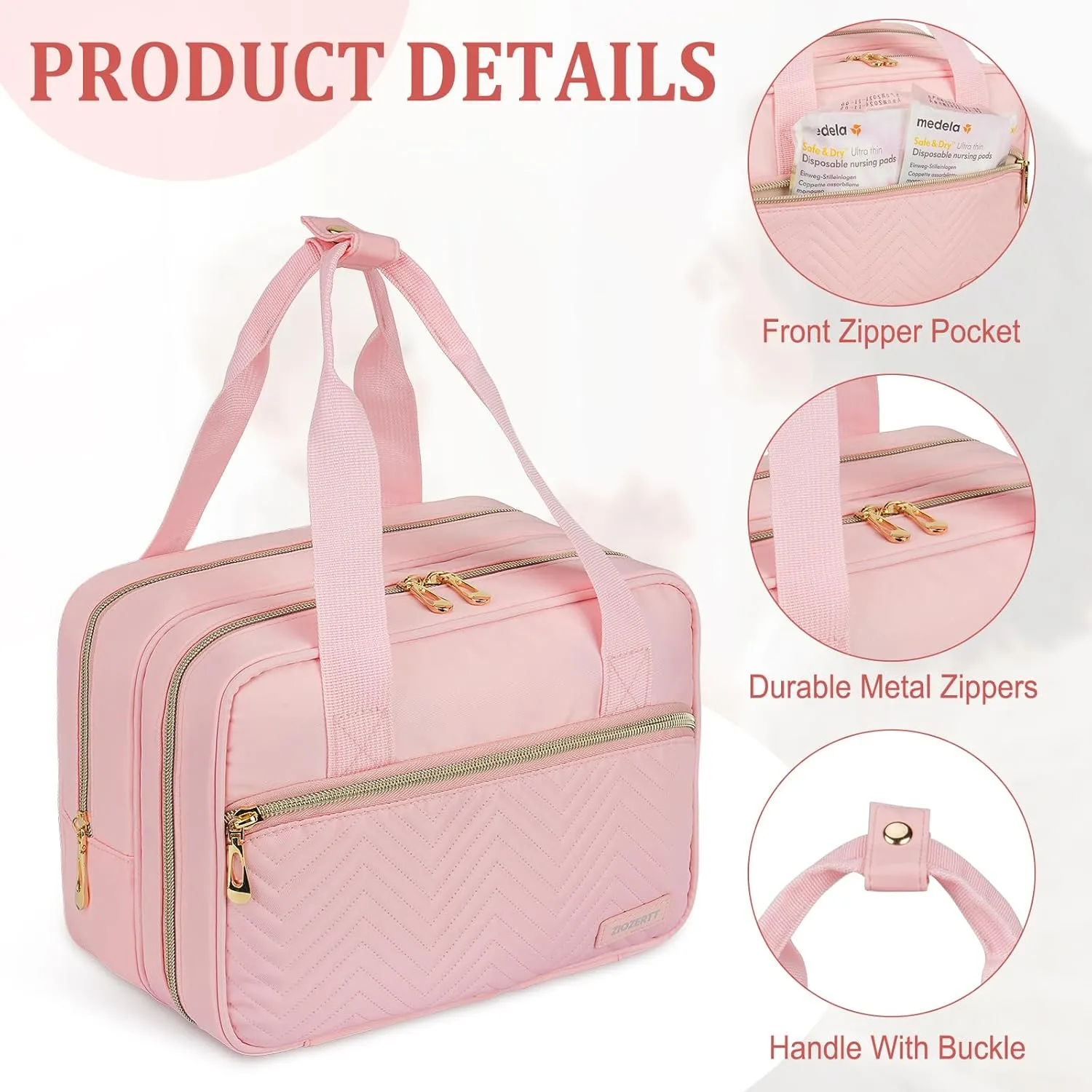 Breastmilk Cooler Travel Bag, Wearable Breast Pump Storage Bag Compatible with Momcozy/Medela/Elvie/Willow Breast Pump with Ice Pack and Waterproof Mat,Pink