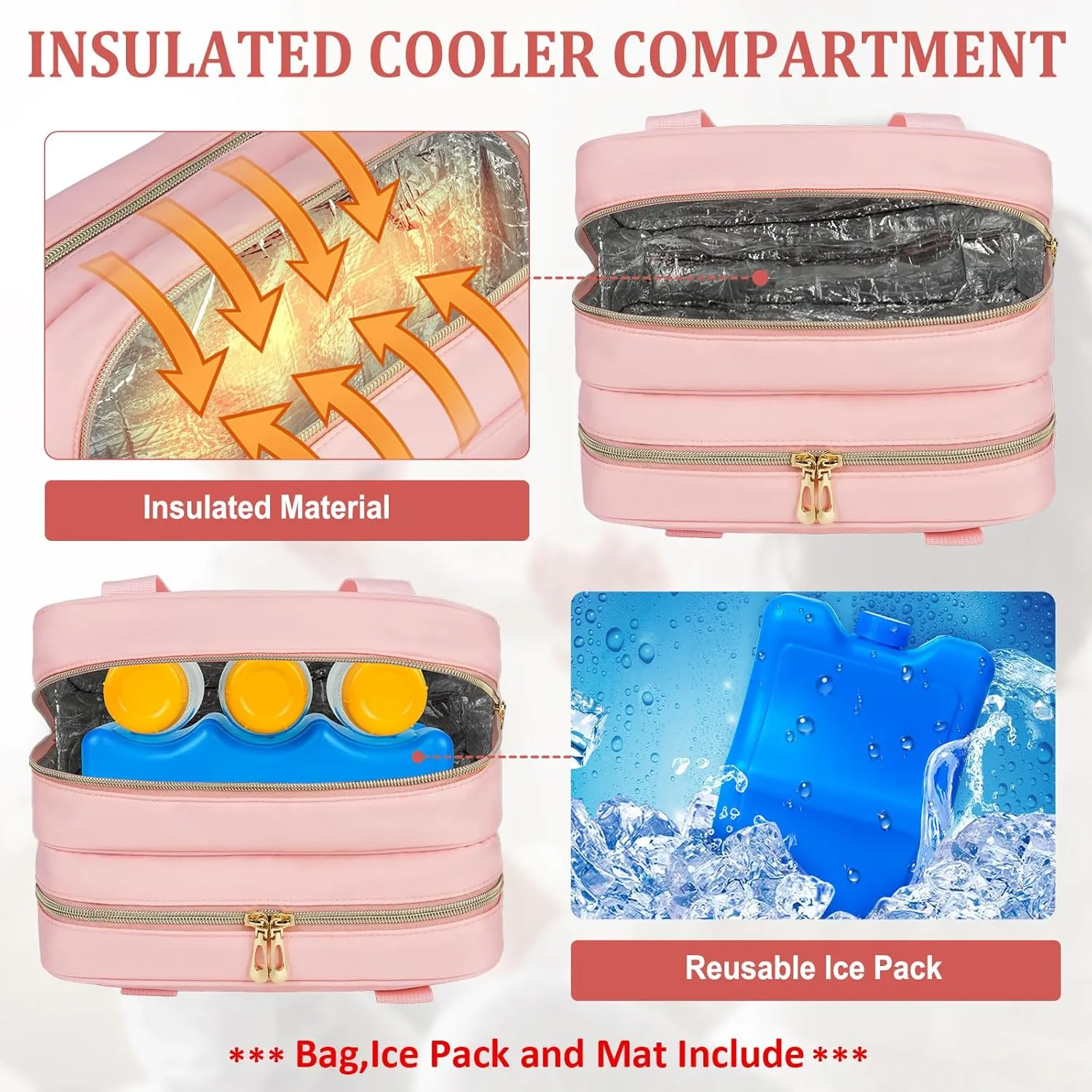 Breastmilk Cooler Travel Bag, Wearable Breast Pump Storage Bag Compatible with Momcozy/Medela/Elvie/Willow Breast Pump with Ice Pack and Waterproof Mat,Pink
