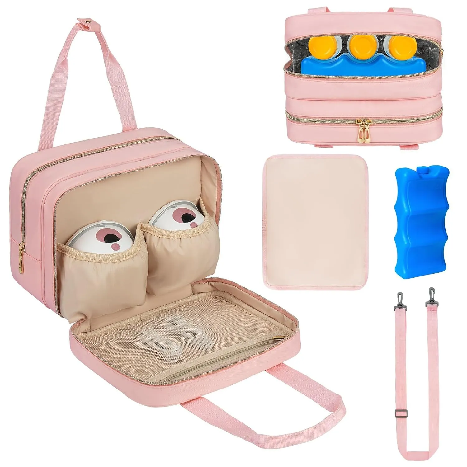 Breastmilk Cooler Travel Bag, Wearable Breast Pump Storage Bag Compatible with Momcozy/Medela/Elvie/Willow Breast Pump with Ice Pack and Waterproof Mat,Pink