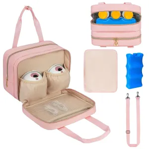Breastmilk Cooler Travel Bag, Wearable Breast Pump Storage Bag Compatible with Momcozy/Medela/Elvie/Willow Breast Pump with Ice Pack and Waterproof Mat,Pink