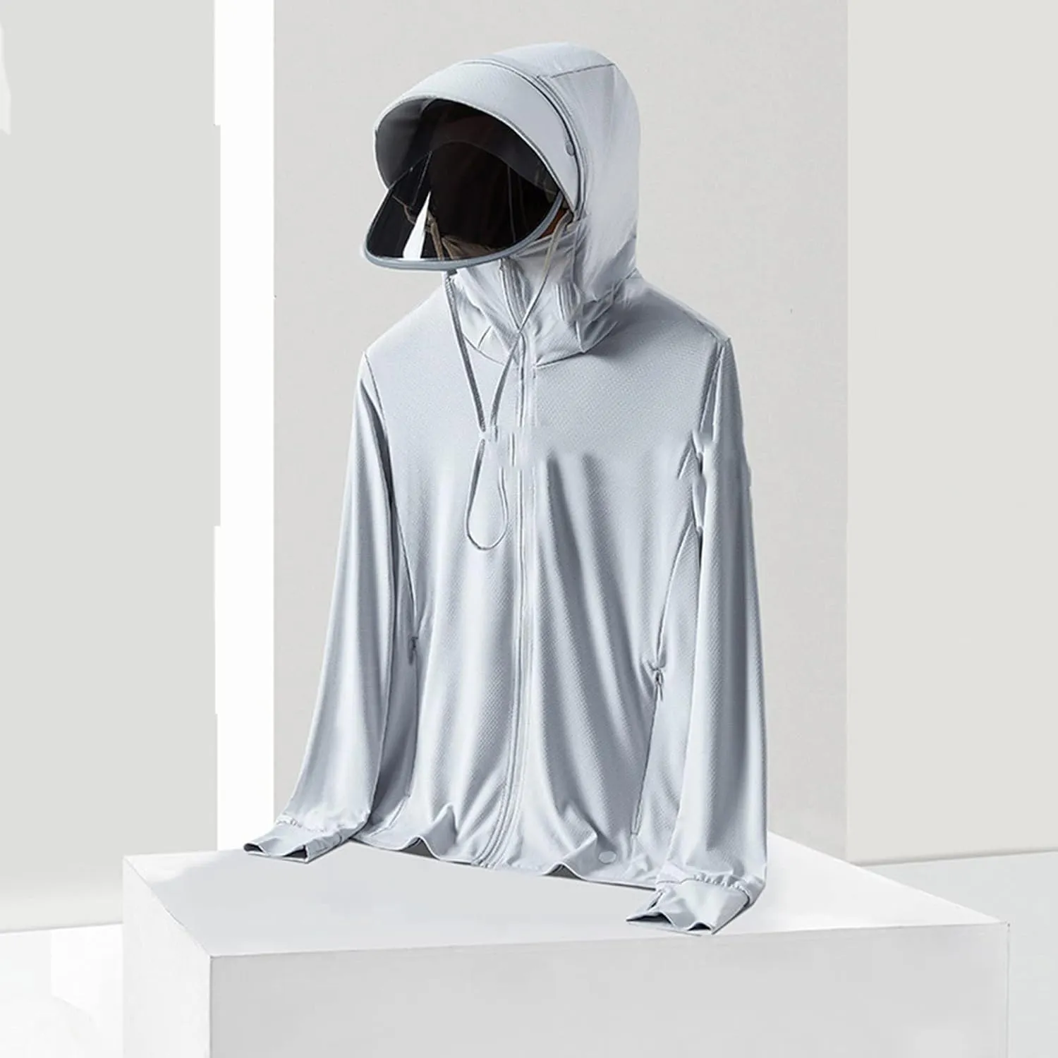 Breathable Thumbhole Women's Long Sleeve Hooded Jacket with Pockets UPF 50  Sun Protection Solid Color Performance