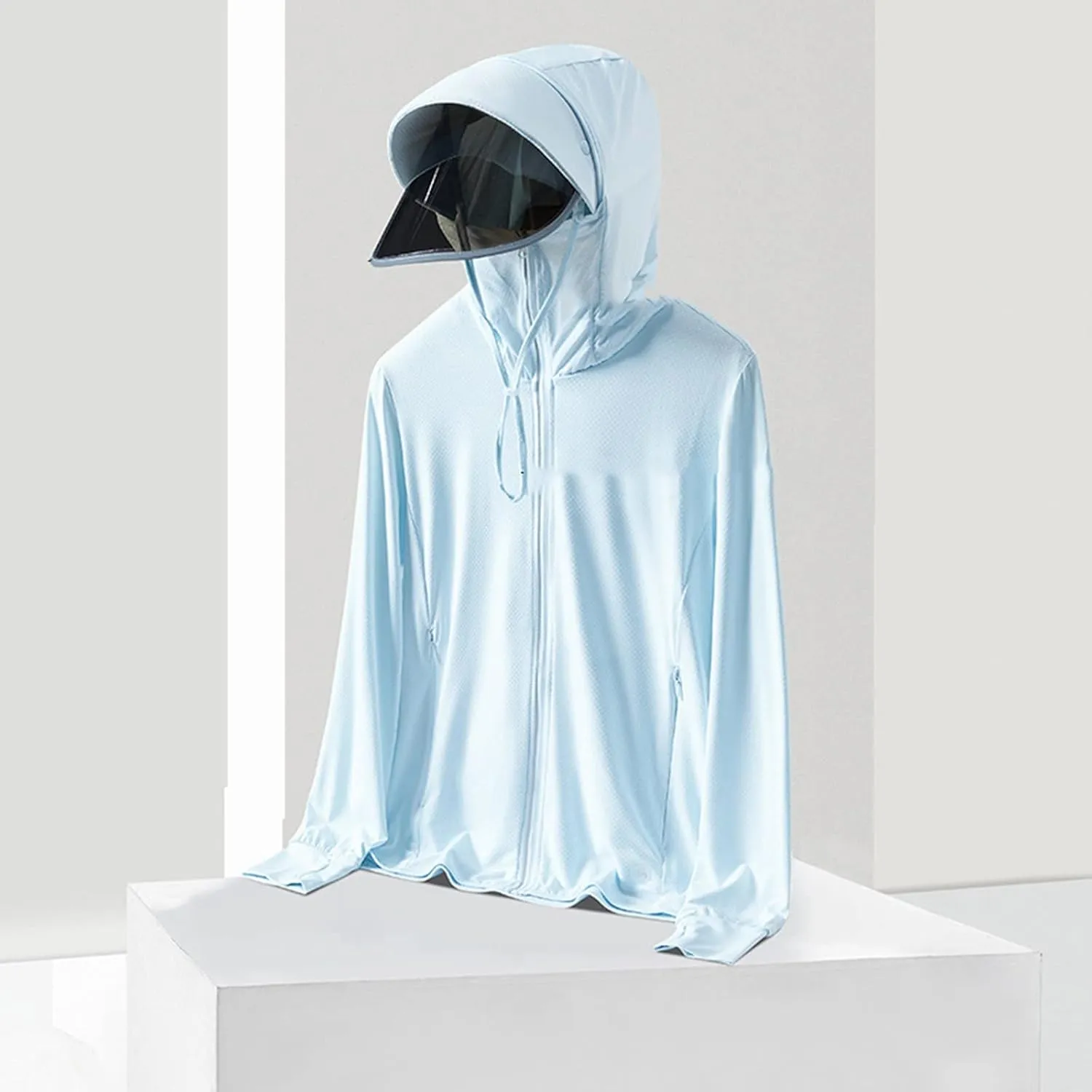 Breathable Thumbhole Women's Long Sleeve Hooded Jacket with Pockets UPF 50  Sun Protection Solid Color Performance