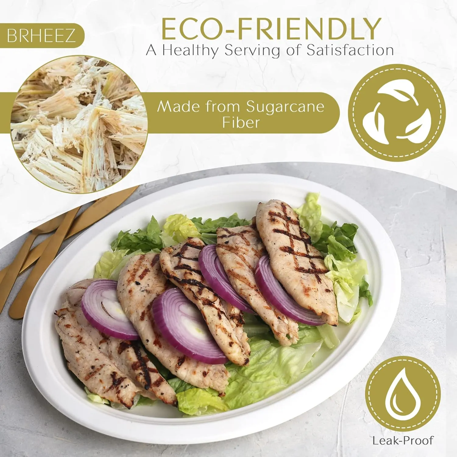 brheez Disposable Oval Dinner Plates 25 Pack (10"x12.5") Heavy Duty Better Than Paper Plates Natural, Compostable Disposable Platters, Large Oval - Heavy Duty