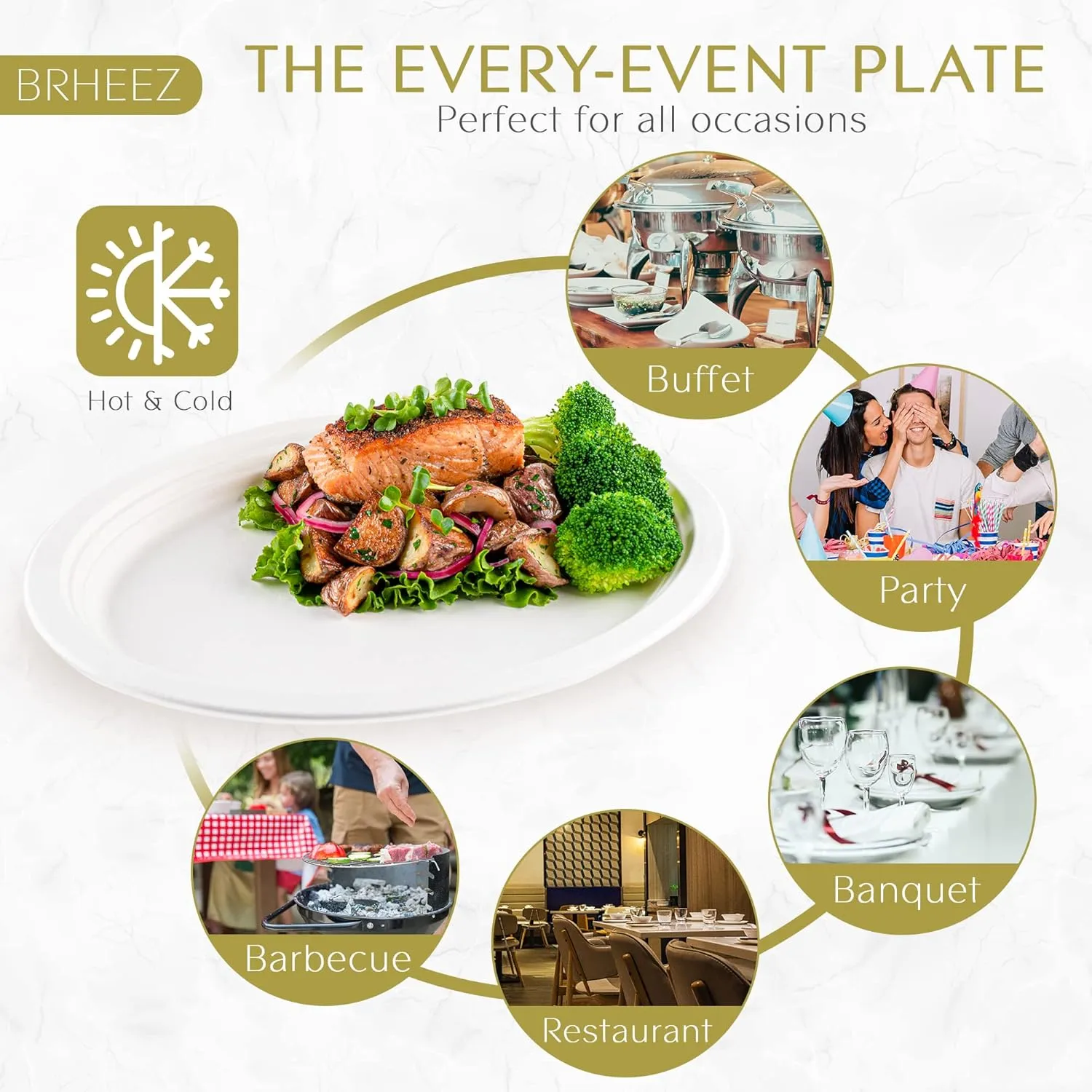 brheez Disposable Oval Dinner Plates 25 Pack (10"x12.5") Heavy Duty Better Than Paper Plates Natural, Compostable Disposable Platters, Large Oval - Heavy Duty