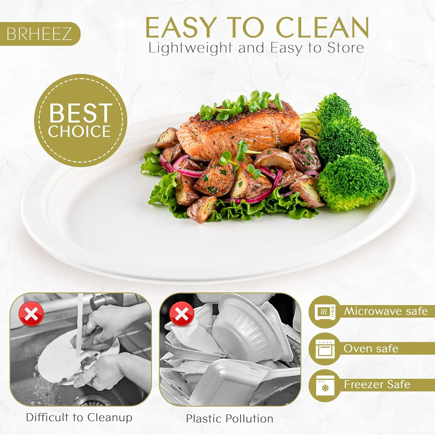 brheez Disposable Oval Dinner Plates 25 Pack (10"x12.5") Heavy Duty Better Than Paper Plates Natural, Compostable Disposable Platters, Large Oval - Heavy Duty