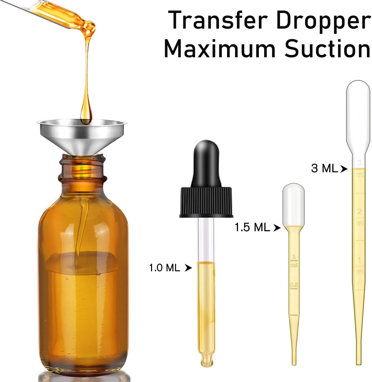 Bumobum 1oz Dropper Bottles for Essential Oils, 100 Pack 30ml Amber Glass Tincture Bottles with Eye Dropper, 10 Funnel and 10 Long Dropper for Travel, Home use