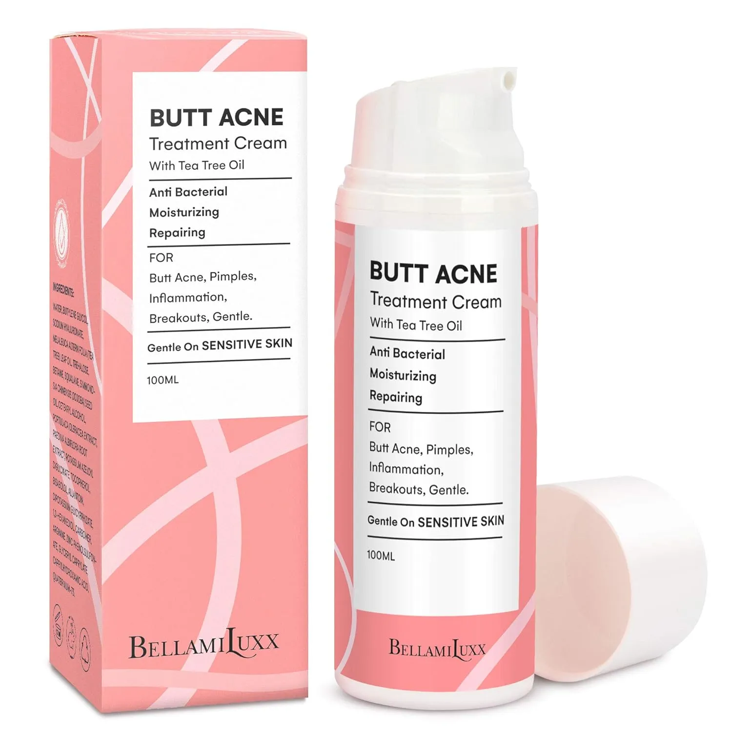 Butt Acne Clearing Treatment Cream: Body Acne Treatment Lotion for Folliculitis and Pimples on Back, Buttocks, Thighs With 2% Salicylic Acid & Tea Tree Oil - Butt Cream for Smooth Skin