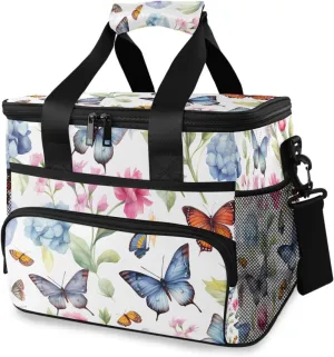 Butterflies Flower Blue Butterfly Tropical Cooler Bag Insulated Cooler Soft Sided Cooler 24 Can Portable Picnic Bag Large Leakproof Lunch Bag Box for Beach Grocery Camping Travel Car Men Women