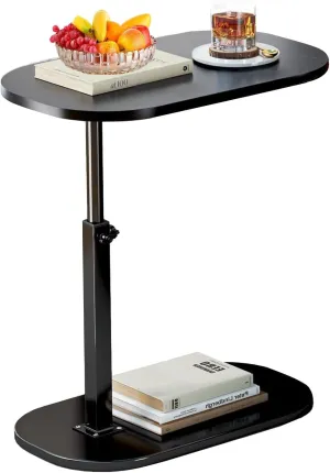 C Shaped End Table, Adjustable Height Couch Side Table, Horizontal 360°Swivel Small Couch Side Tables That Slide Under, C Shaped End Table TV Tray Table for Couch (Black)